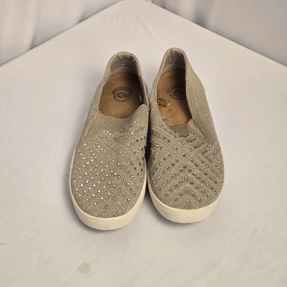 White Mountain Gold Metallic Rhinestone Slip‎ On Sneakers W37238 Womens 9 M